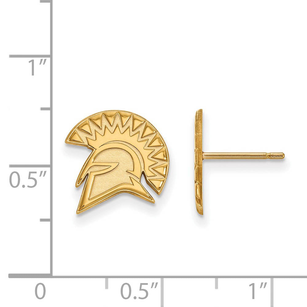 Alternate view of the 14k Gold Plated Silver San Jose State University Post Earrings by The Black Bow Jewelry Co.