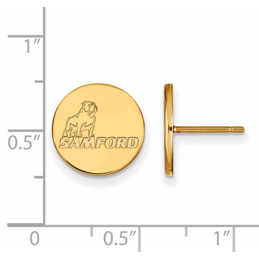 Alternate view of the 14k Gold Plated Silver Samford University Small Post Earrings by The Black Bow Jewelry Co.