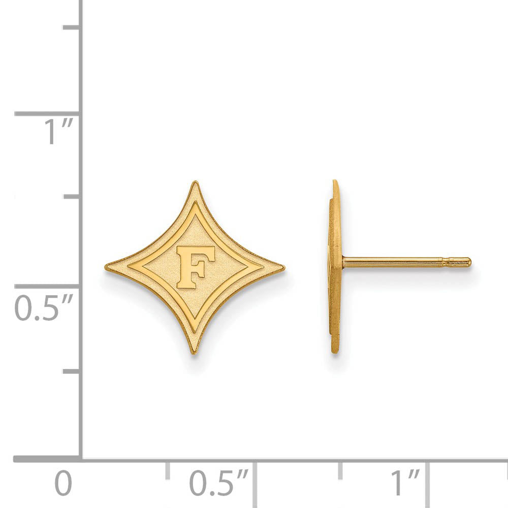 Alternate view of the 14k Gold Plated Silver Furman University Small Post Earrings by The Black Bow Jewelry Co.