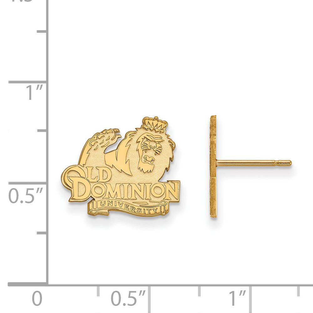 Alternate view of the 14k Gold Plated Silver Old Dominion University Post Earrings by The Black Bow Jewelry Co.