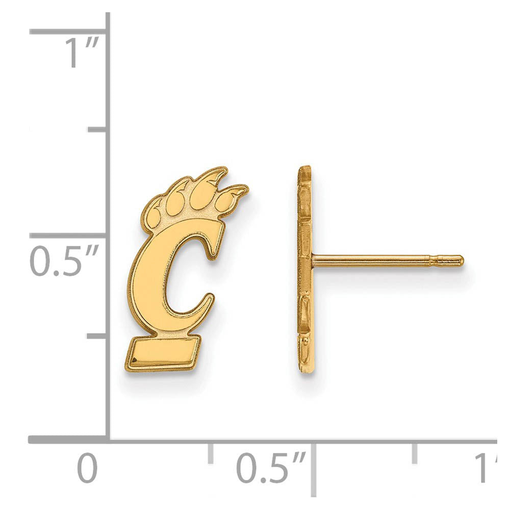Alternate view of the 14k Gold Plated Silver University of Cincinnati Post Earrings by The Black Bow Jewelry Co.