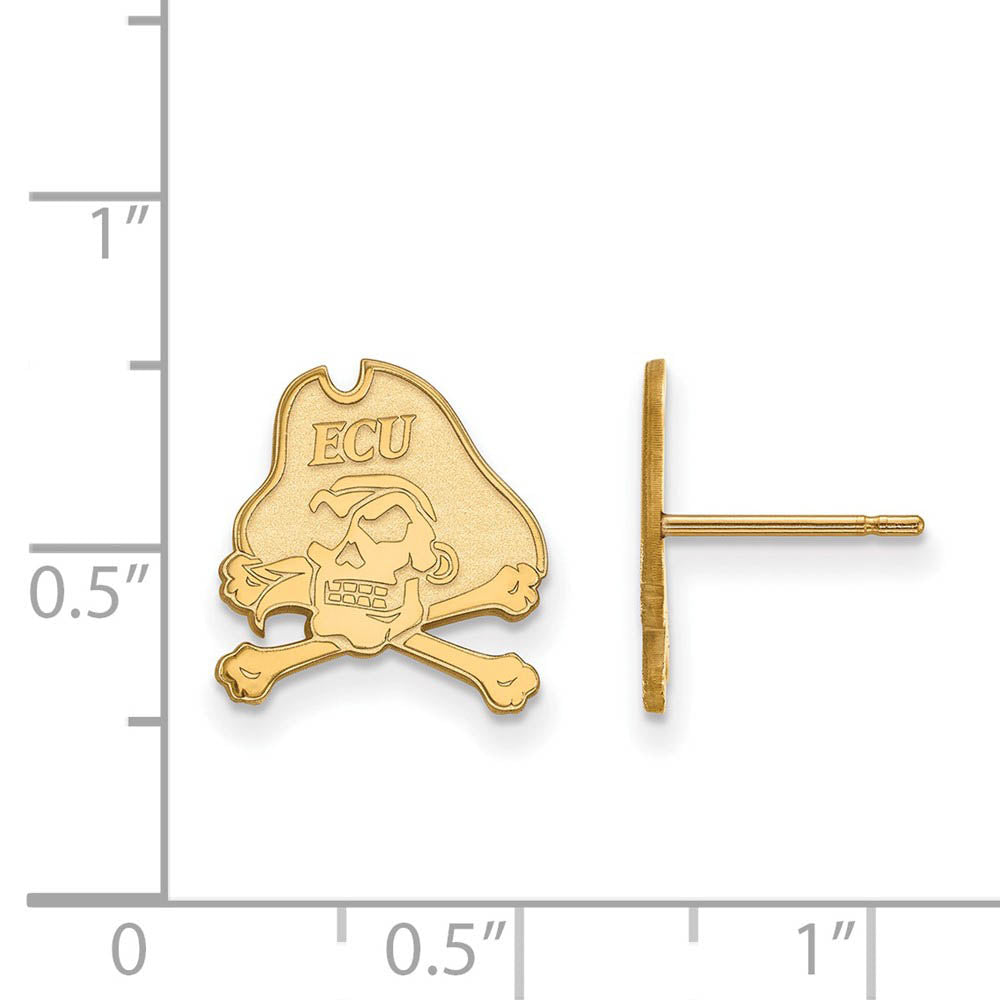 Alternate view of the 14k Gold Plated Silver East Carolina University SM Post Earrings by The Black Bow Jewelry Co.