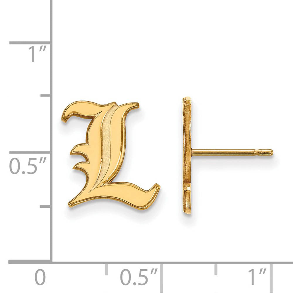 Alternate view of the 14k Gold Plated Silver University of Louisville SM Post Earrings by The Black Bow Jewelry Co.