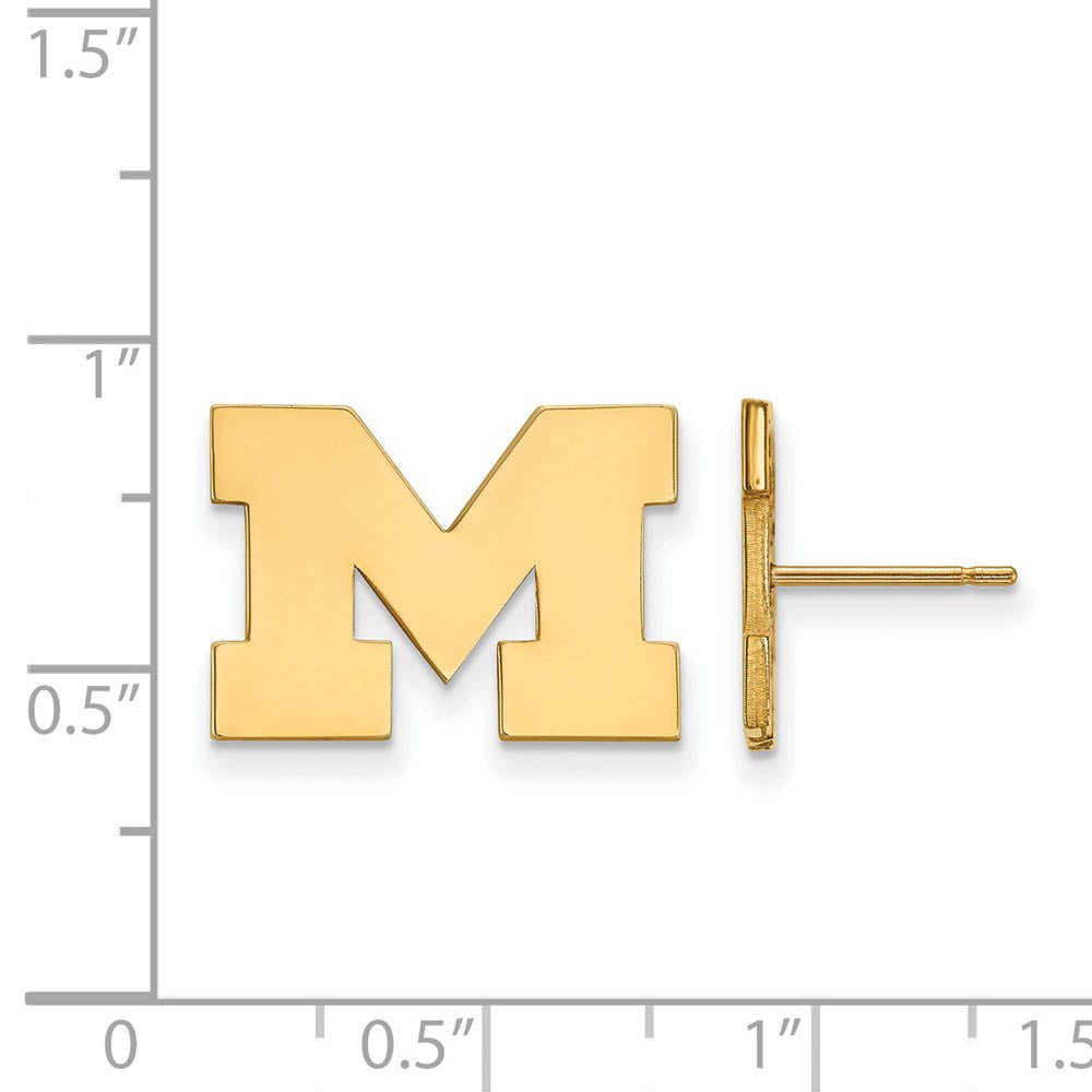 Alternate view of the 14k Gold Plated Silver Michigan (Univ of) Small Post Earrings by The Black Bow Jewelry Co.