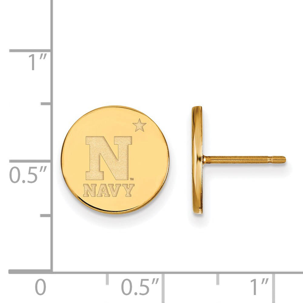 Alternate view of the 14k Gold Plated Silver U.S. Naval Academy Small Disc Earrings by The Black Bow Jewelry Co.
