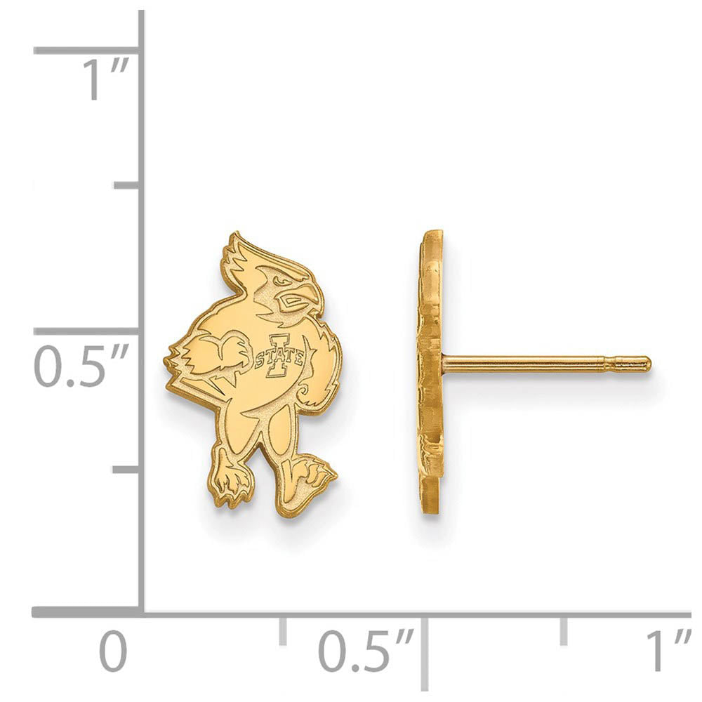 Alternate view of the 14k Gold Plated Silver Iowa State University Small Post Earrings by The Black Bow Jewelry Co.