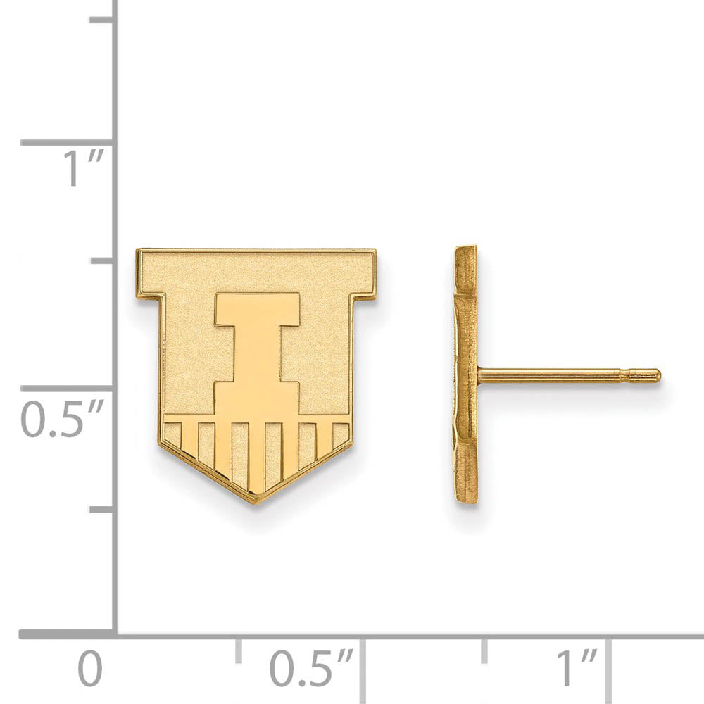 Alternate view of the 14k Gold Plated Silver University of Illinois Small Post Earrings by The Black Bow Jewelry Co.