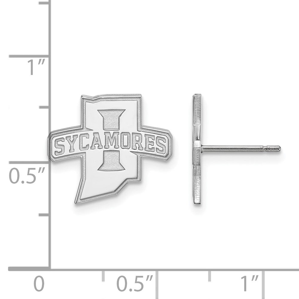 Alternate view of the Sterling Silver Indiana State University Small Post Earrings by The Black Bow Jewelry Co.