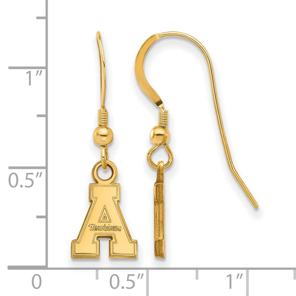 Alternate view of the 14k Gold Plated Silver Appalachian State Dangle Earring by The Black Bow Jewelry Co.
