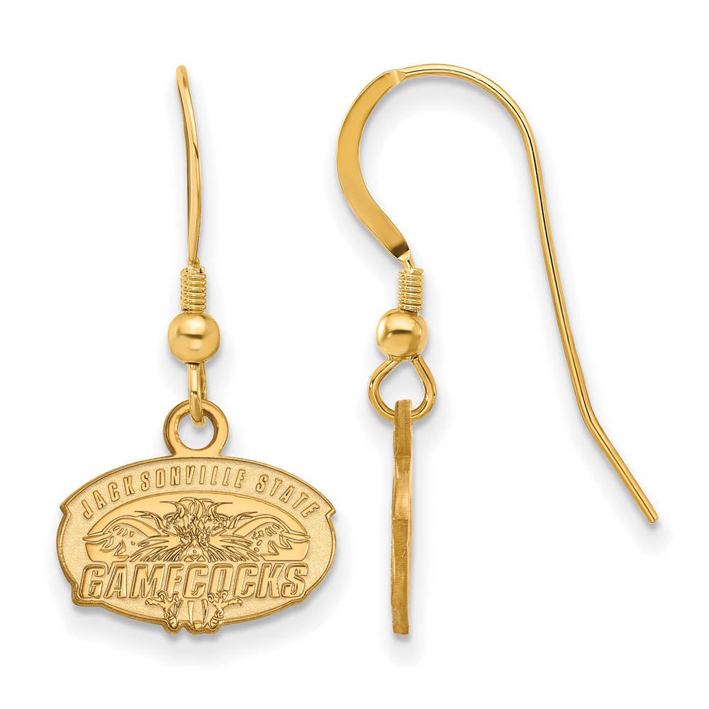 14k Gold Plated Silver Jacksonville State U. XS (Tiny) Dangle Earrings, Item E15324 by The Black Bow Jewelry Co.