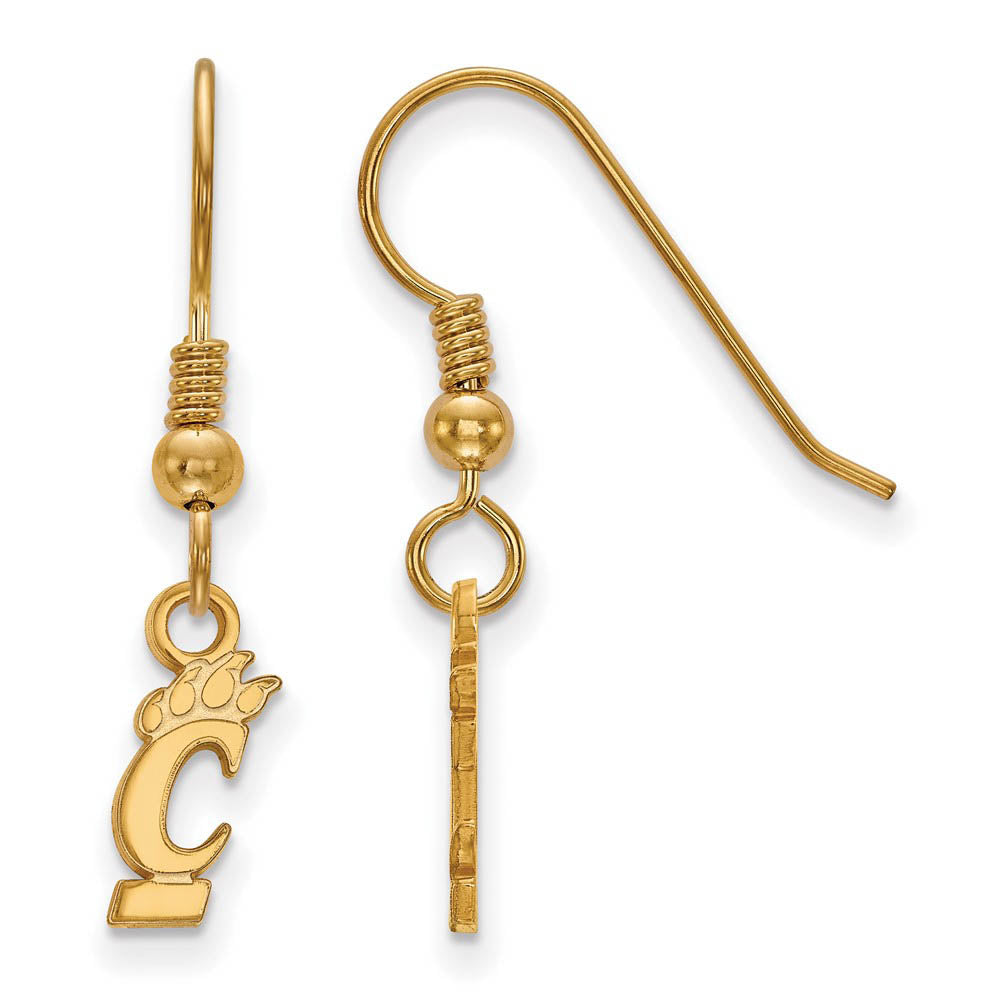 14k Gold Plated Silver University of Cincinnati XS Tiny Dangle Earring, Item E15340 by The Black Bow Jewelry Co.