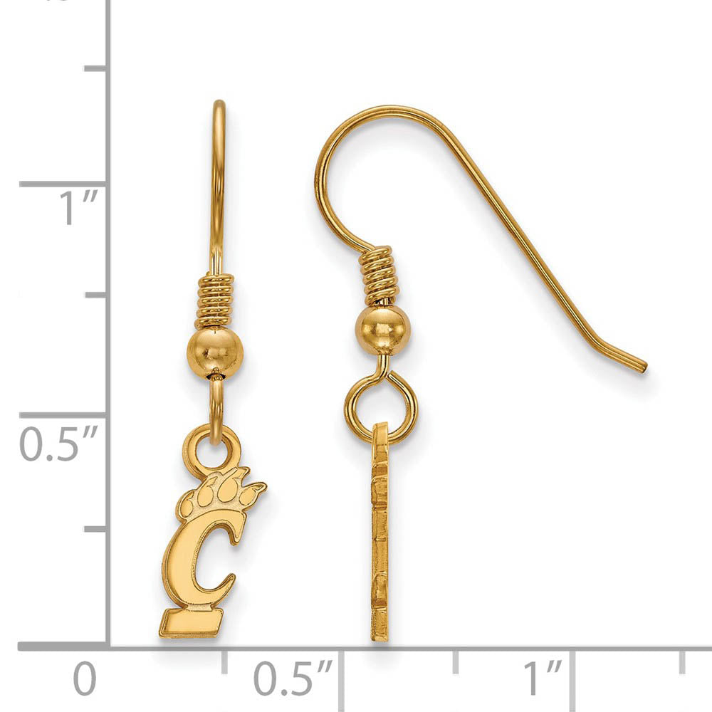 Alternate view of the 14k Gold Plated Silver University of Cincinnati XS Tiny Dangle Earring by The Black Bow Jewelry Co.