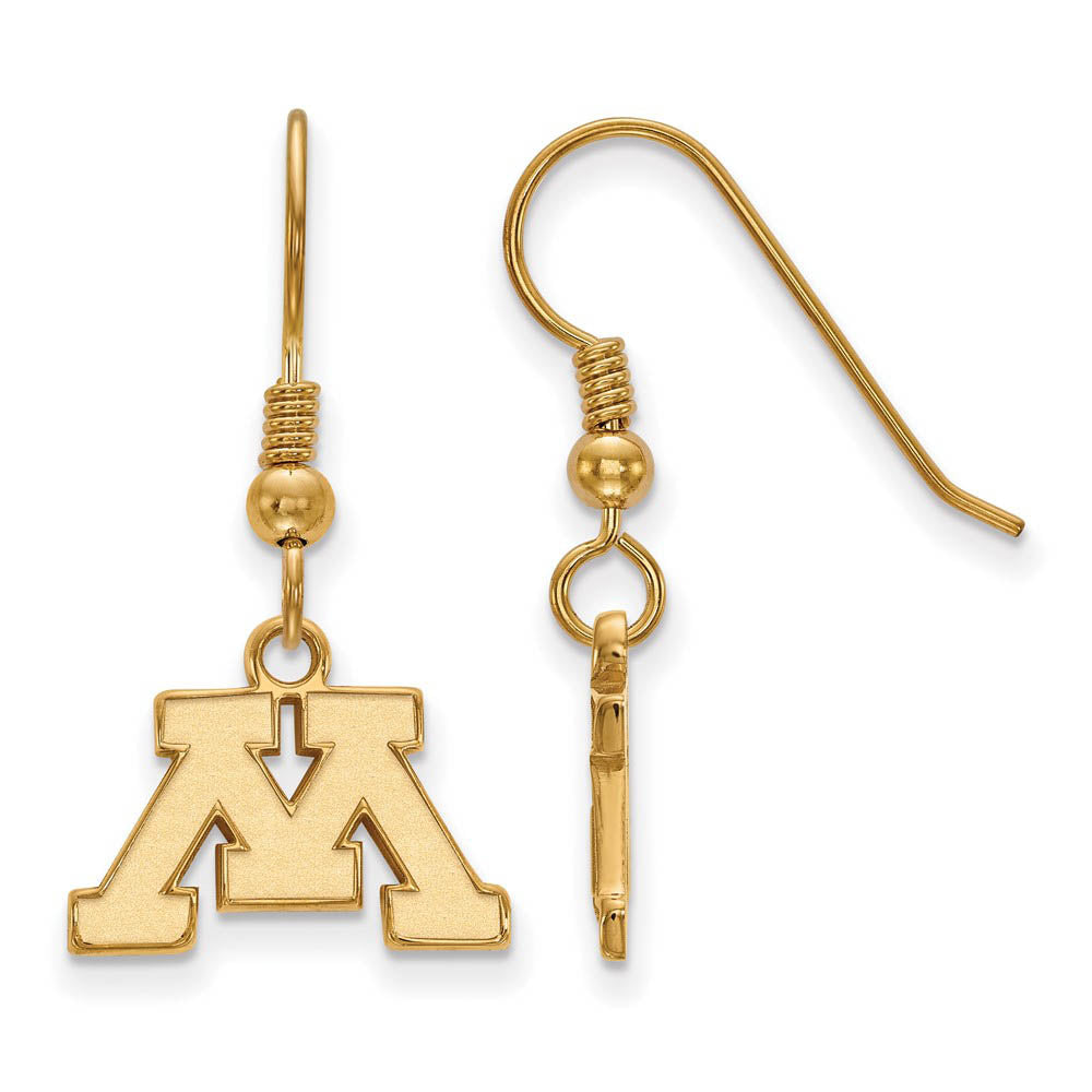 14k Gold Plated Silver University of Minnesota XS Tiny Dangle Earrings, Item E15346 by The Black Bow Jewelry Co.