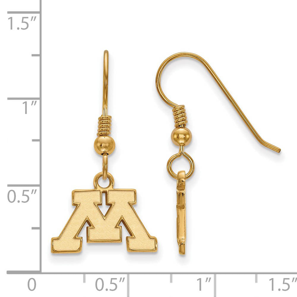 Alternate view of the 14k Gold Plated Silver University of Minnesota XS Tiny Dangle Earrings by The Black Bow Jewelry Co.