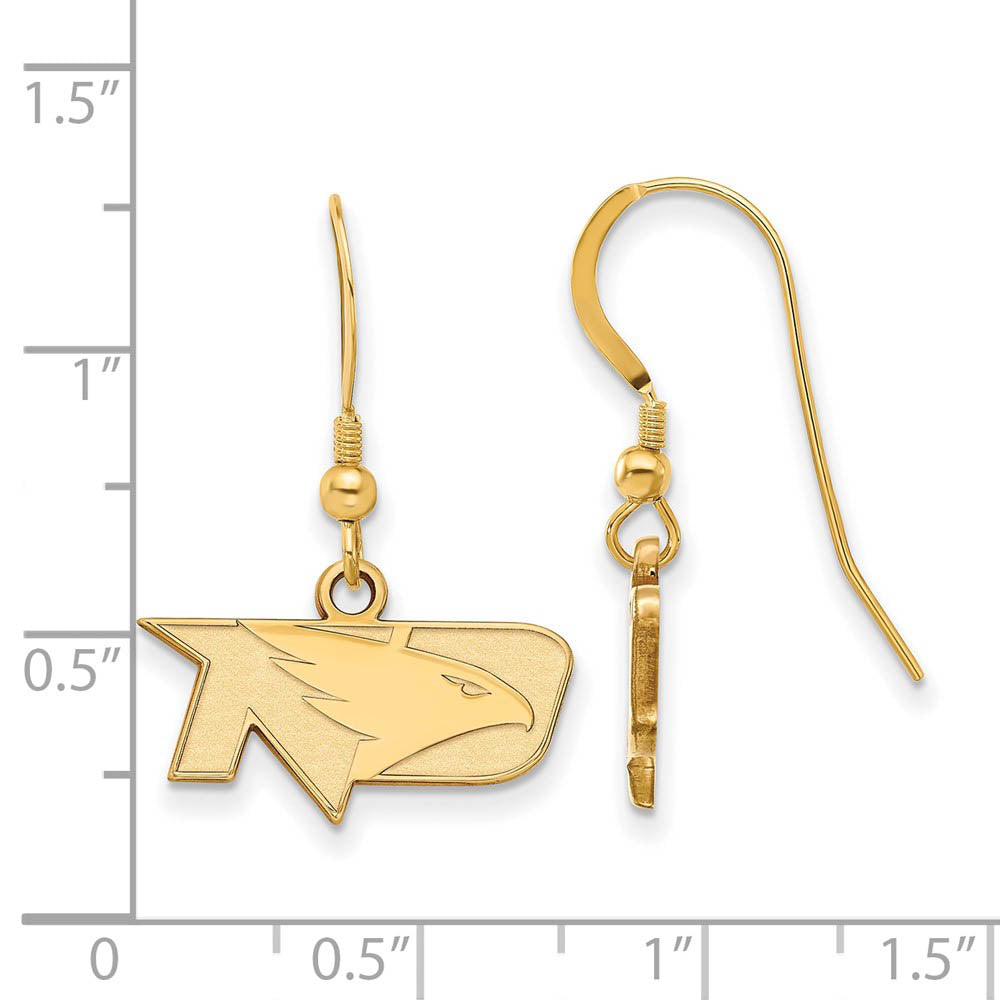 Alternate view of the 14k Gold Plated Silver U of North Dakota XS (Tiny) Dangle Earrings by The Black Bow Jewelry Co.