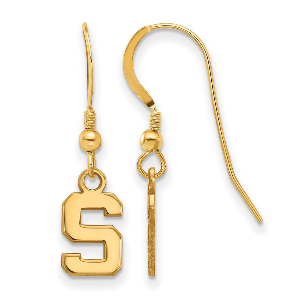 14k Gold Plated Silver Michigan State Univ. XS (Tiny) Dangle Earrings, Item E15368 by The Black Bow Jewelry Co.