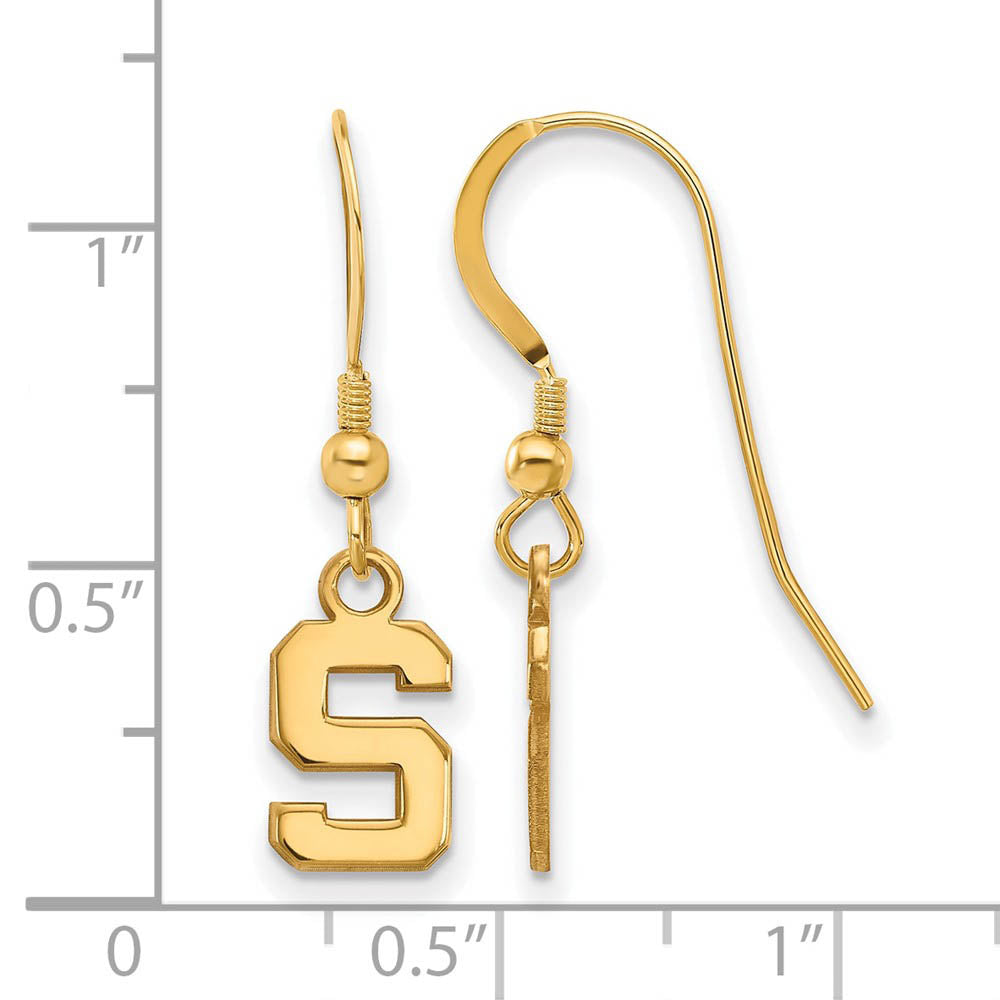 Alternate view of the 14k Gold Plated Silver Michigan State Univ. XS (Tiny) Dangle Earrings by The Black Bow Jewelry Co.