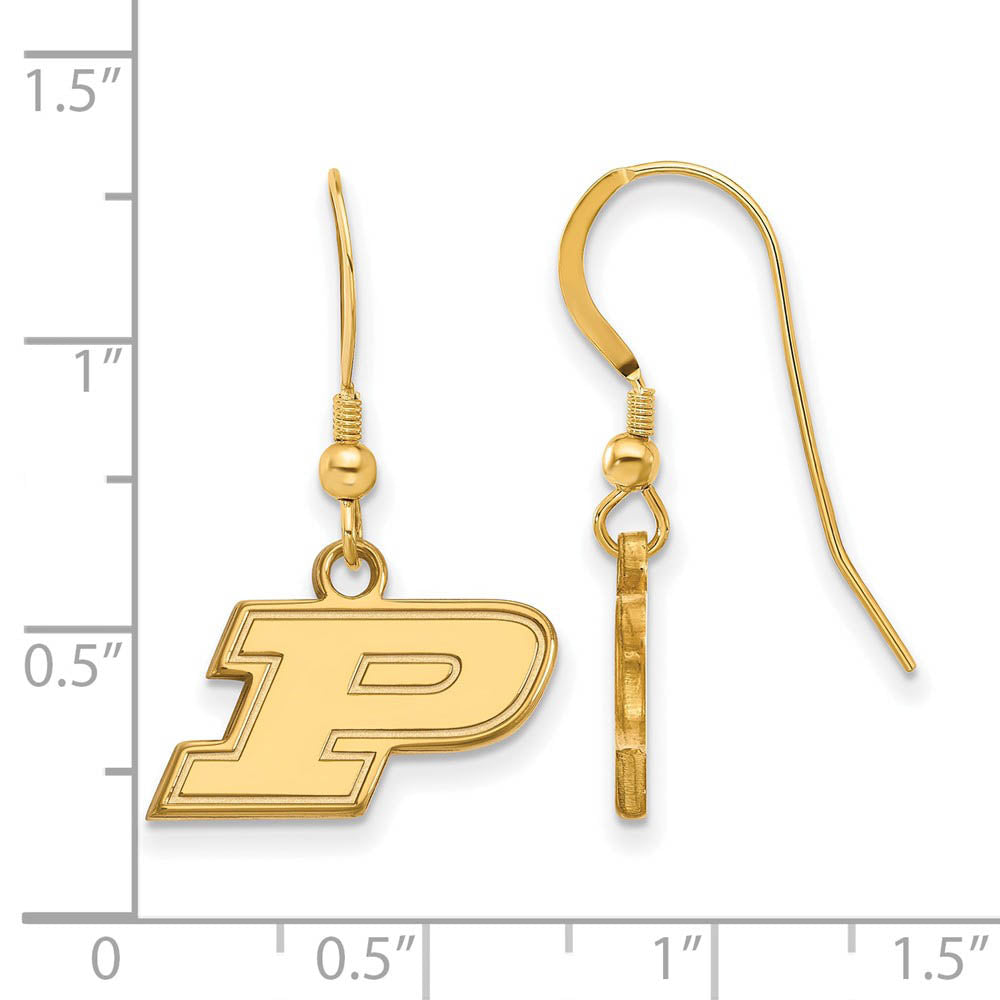 Alternate view of the 14k Gold Plated Silver Purdue XS Dangle Earrings by The Black Bow Jewelry Co.