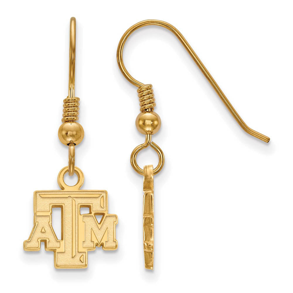14k Gold Plated Silver Texas A&M Univ. XS (Tiny) Dangle Earrings, Item E15373 by The Black Bow Jewelry Co.