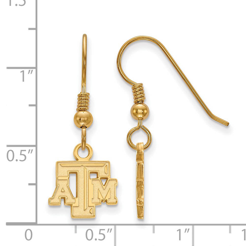 Alternate view of the 14k Gold Plated Silver Texas A&M Univ. XS (Tiny) Dangle Earrings by The Black Bow Jewelry Co.