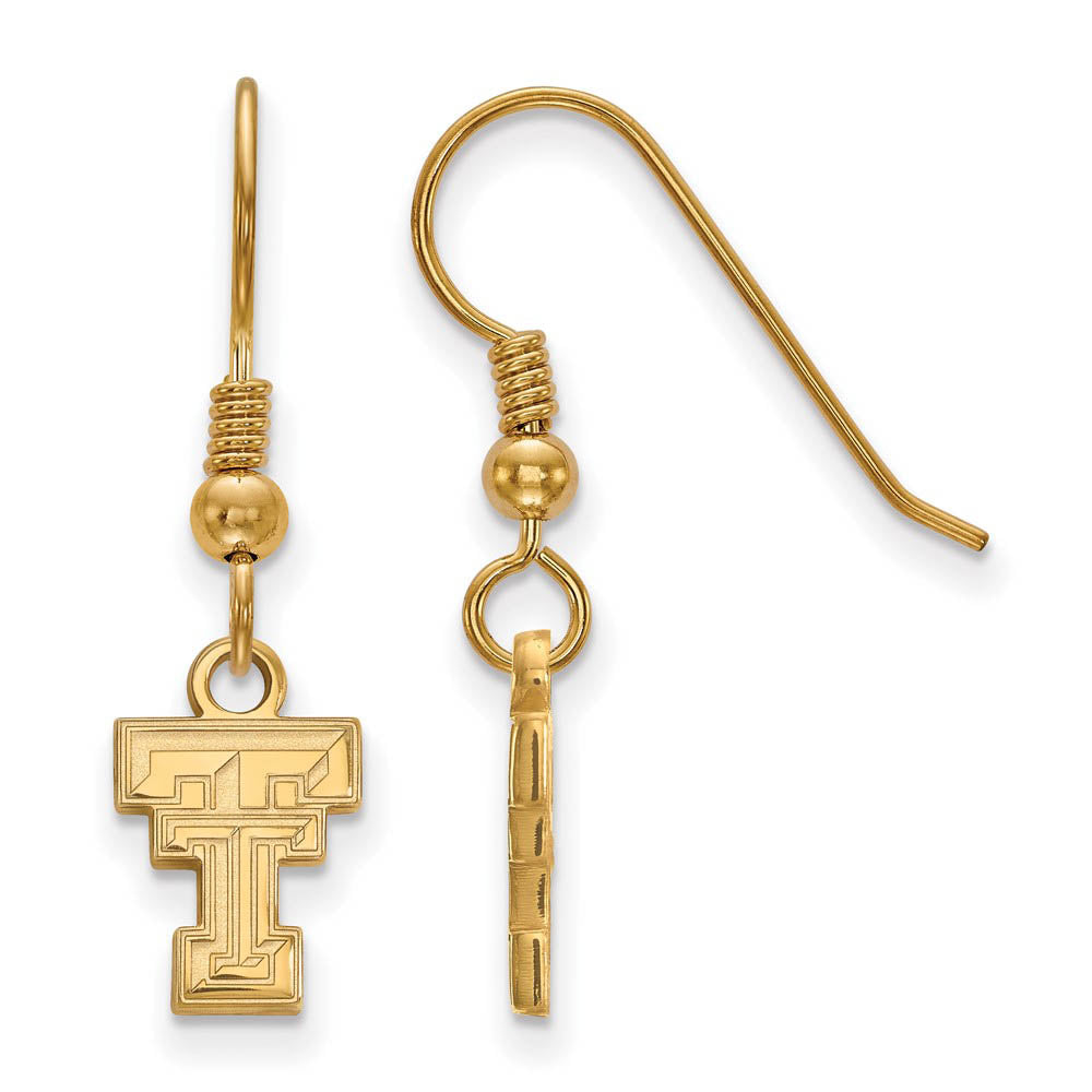 14k Gold Plated Silver Texas Tech Univ. XS (Tiny) Dangle Earrings, Item E15374 by The Black Bow Jewelry Co.