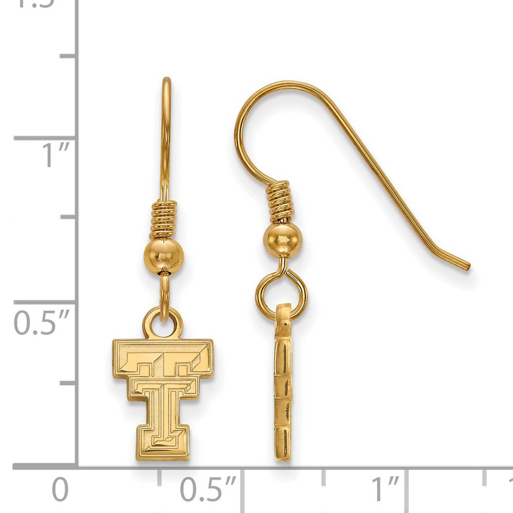 Alternate view of the 14k Gold Plated Silver Texas Tech Univ. XS (Tiny) Dangle Earrings by The Black Bow Jewelry Co.