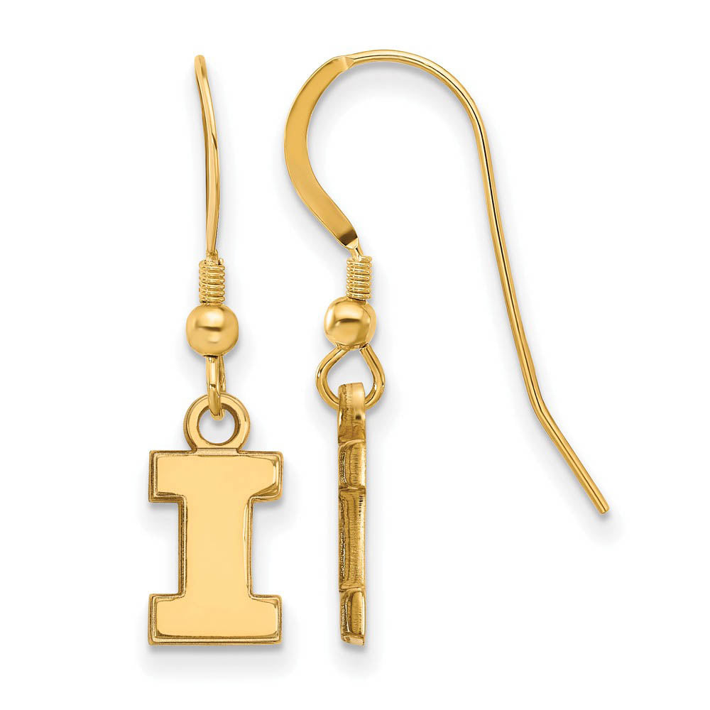 14k Gold Plated Silver Univ. of Illinois XS (Tiny) Dangle Earrings, Item E15380 by The Black Bow Jewelry Co.