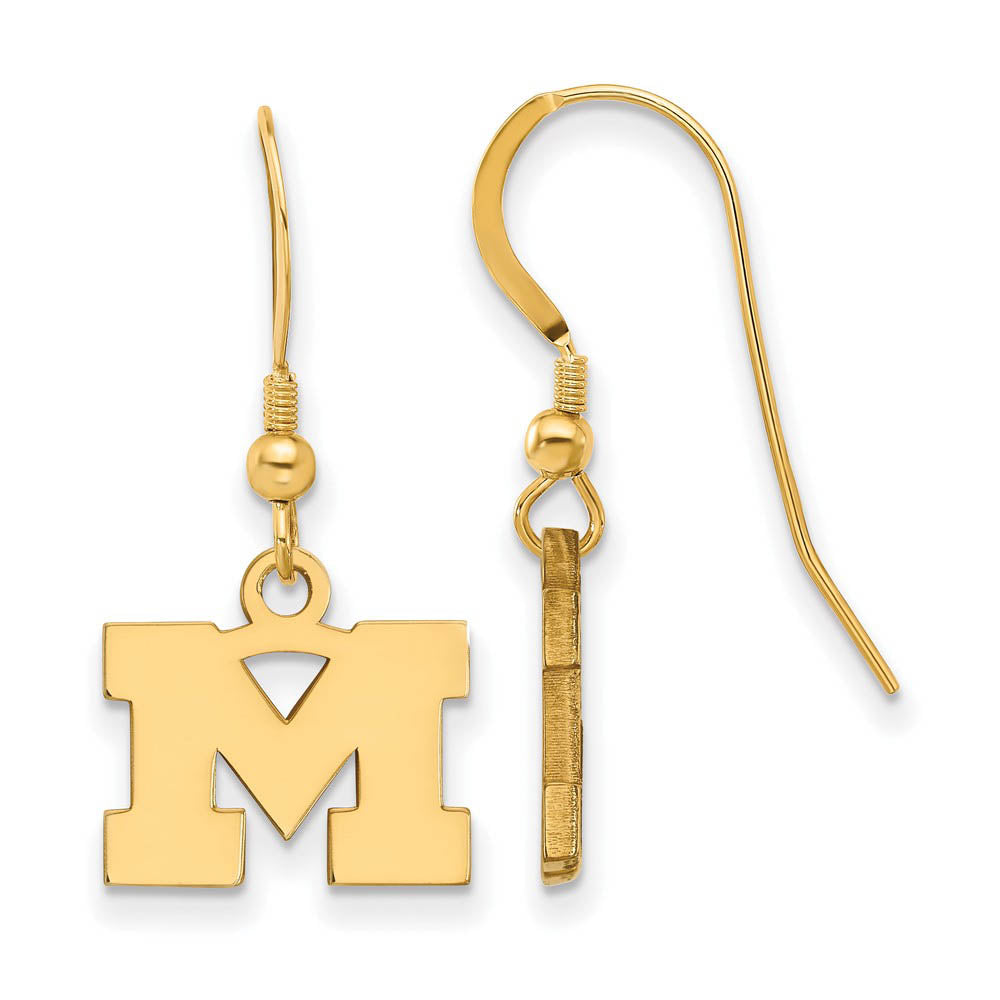 14k Gold Plated Silver Michigan (Univ of) XS (Tiny) Dangle Earrings, Item E15384 by The Black Bow Jewelry Co.