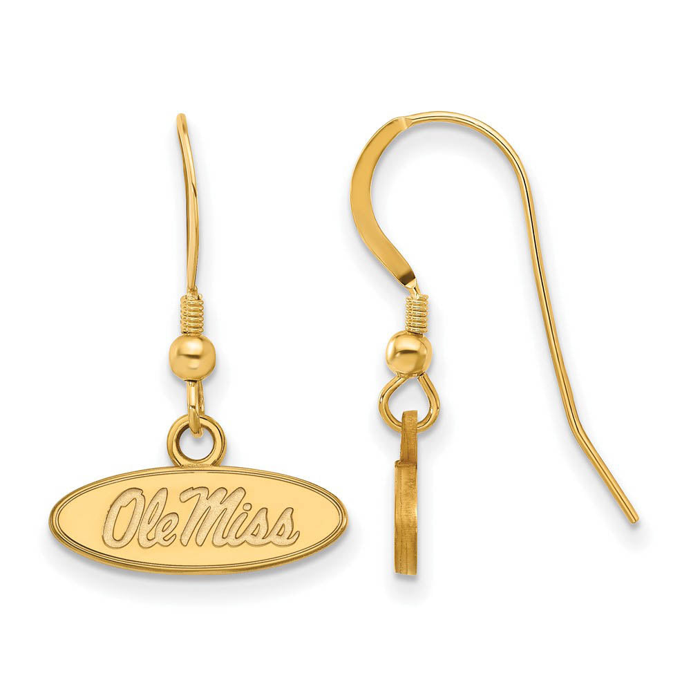 14k Gold Plated Silver Univ. of Mississippi XS (Tiny) Dangle Earrings, Item E15388 by The Black Bow Jewelry Co.