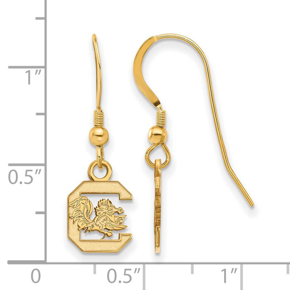 Alternate view of the 14k Gold Plated Silver U of South Carolina XS Dangle Earring by The Black Bow Jewelry Co.