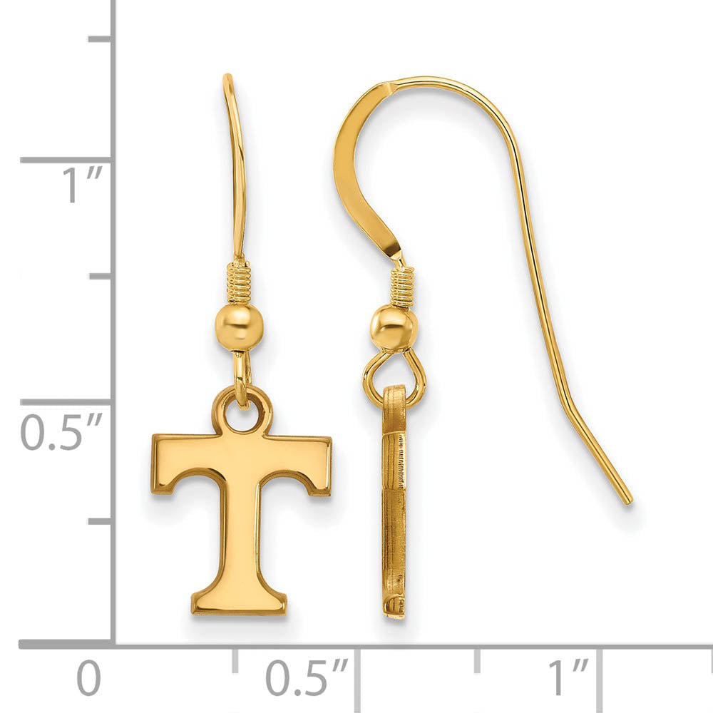 Alternate view of the 14k Gold Plated Silver Univ. of Tennessee XS (Tiny) Dangle Earrings by The Black Bow Jewelry Co.