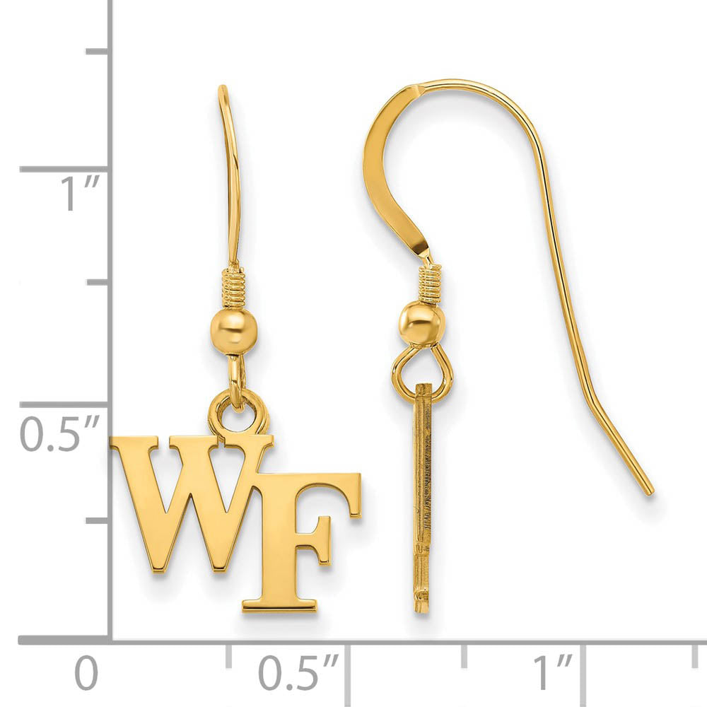 Alternate view of the 14k Gold Plated Silver Wake Forest Univ. XS (Tiny) Dangle Earrings by The Black Bow Jewelry Co.