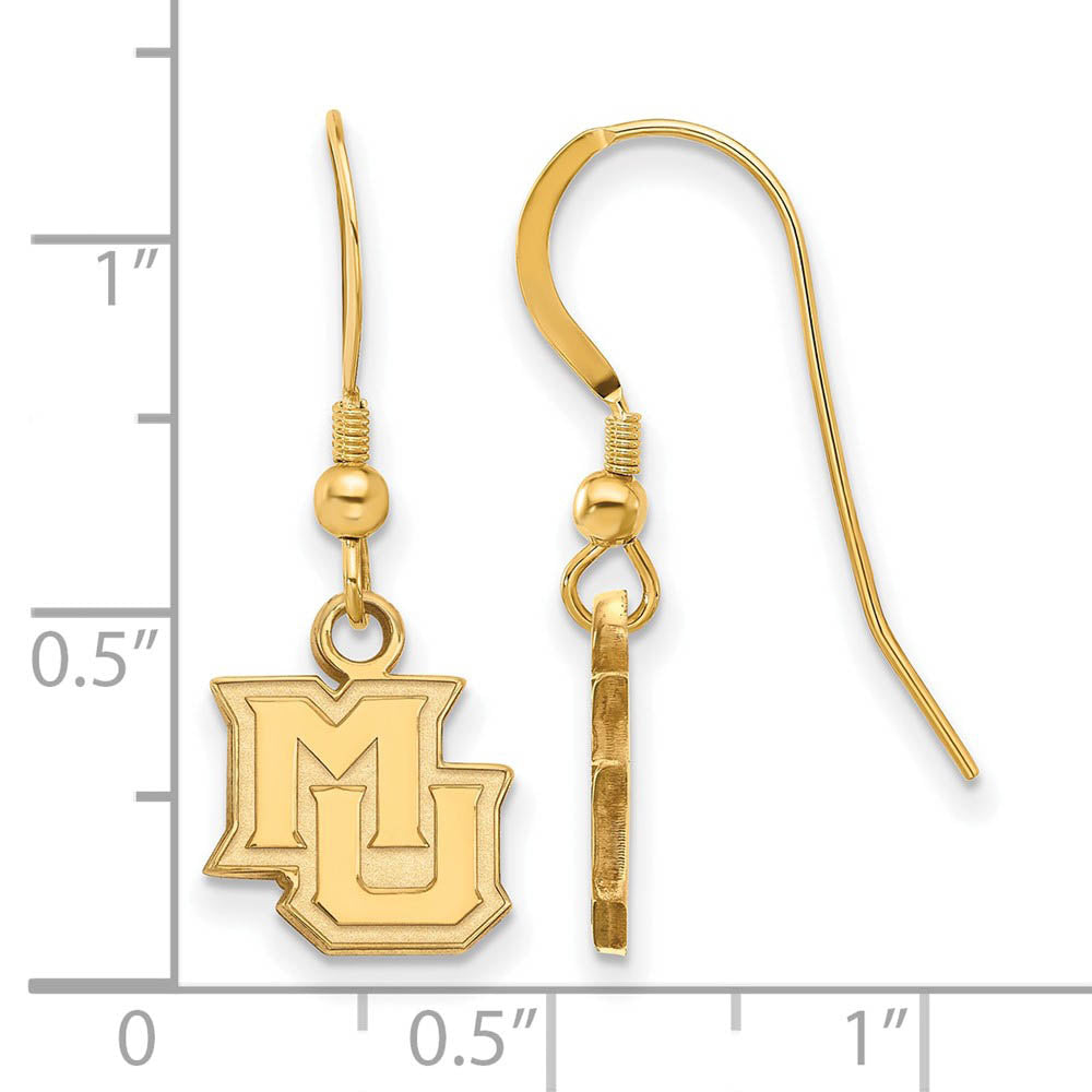 Alternate view of the 14k Gold Plated Silver Marquette University XS (Tiny) Dangle Earrings by The Black Bow Jewelry Co.