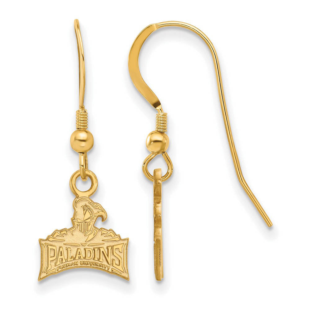 14k Gold Plated Silver Furman University XS (Tiny) Dangle Earrings, Item E15406 by The Black Bow Jewelry Co.