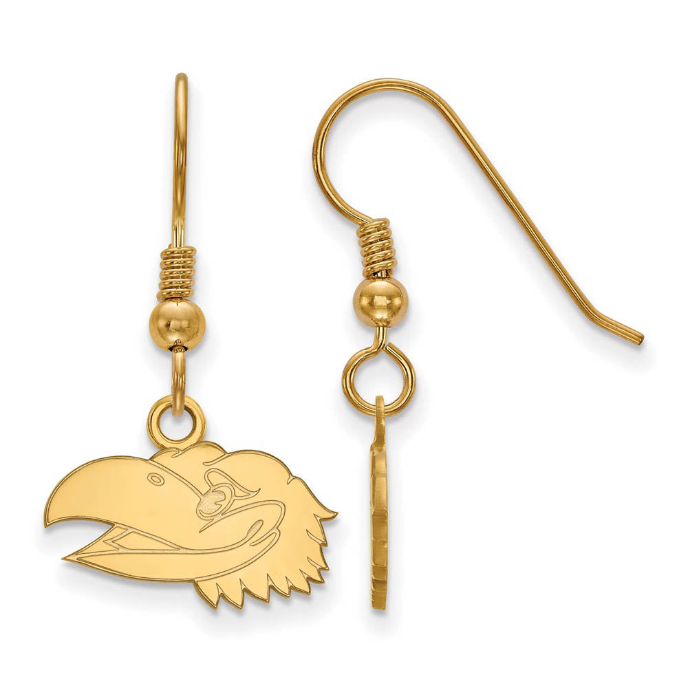 14k Gold Plated Silver Univ. of Kansas XS Dangle Earrings, Item E15421 by The Black Bow Jewelry Co.
