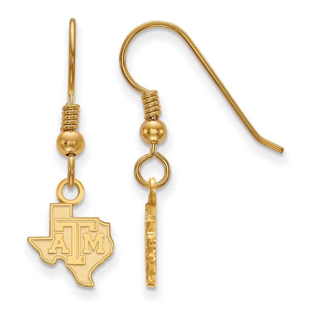 14k Gold Plated Silver Texas A&M Univ. XS Dangle Earrings, Item E15424 by The Black Bow Jewelry Co.