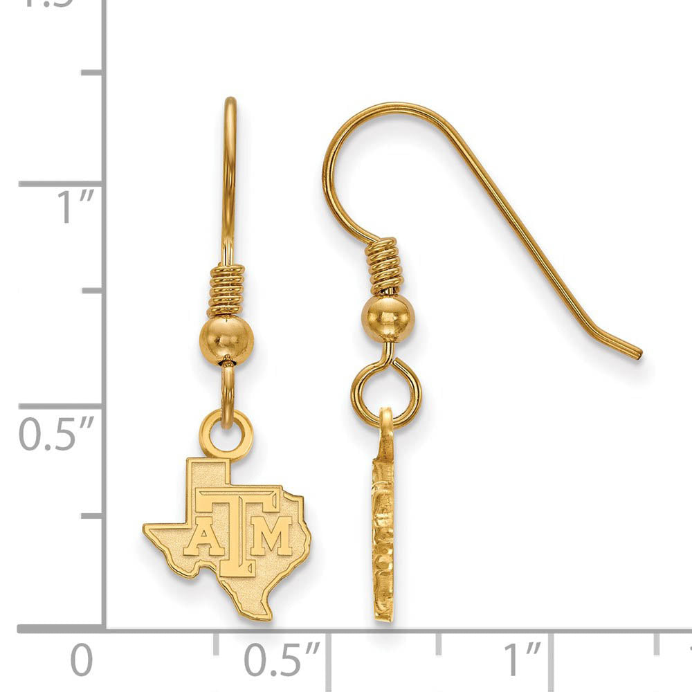 Alternate view of the 14k Gold Plated Silver Texas A&M Univ. XS Dangle Earrings by The Black Bow Jewelry Co.