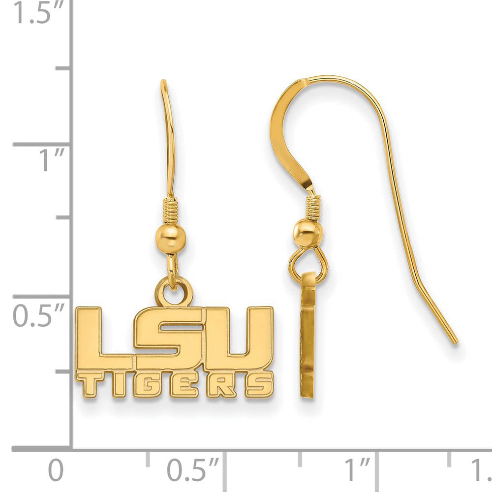Alternate view of the 14k Gold Plated Silver Louisiana State University Dangle Earrings by The Black Bow Jewelry Co.