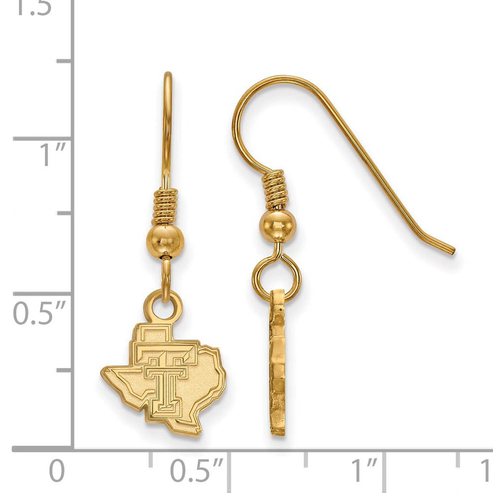Alternate view of the 14k Gold Plated Silver Texas Tech University XS (Tiny) Dangle Earrings by The Black Bow Jewelry Co.
