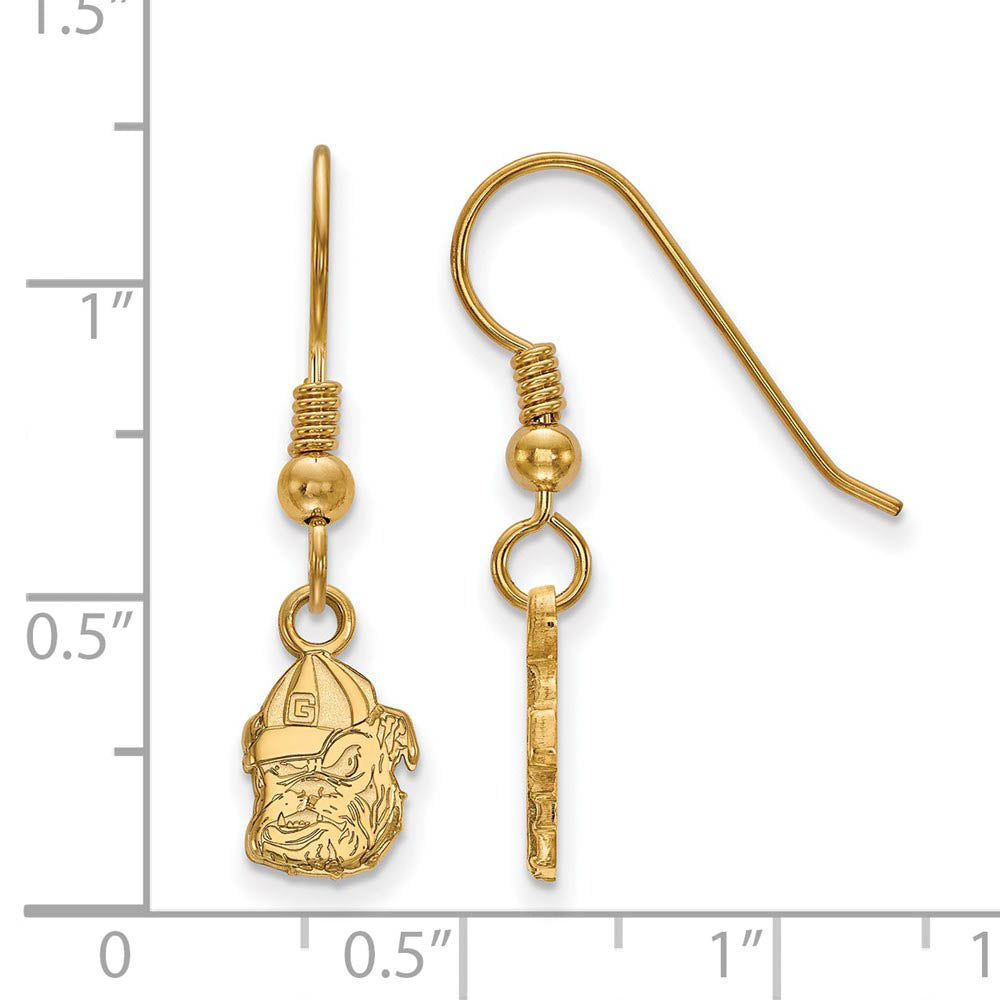 Alternate view of the 14k Gold Plated Silver Univ. of Georgia XS Dangle Earrings by The Black Bow Jewelry Co.