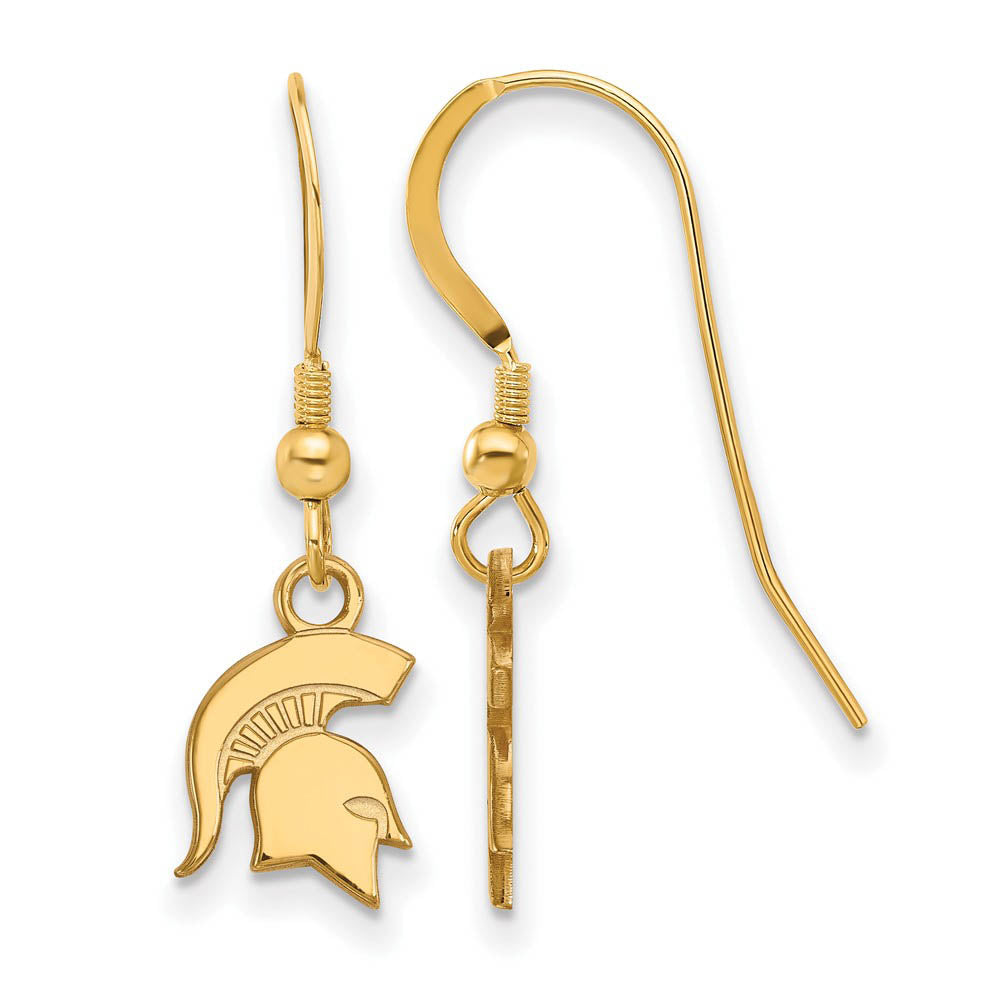 14k Gold Plated Silver Michigan State University Dangle Earrings, Item E15443 by The Black Bow Jewelry Co.
