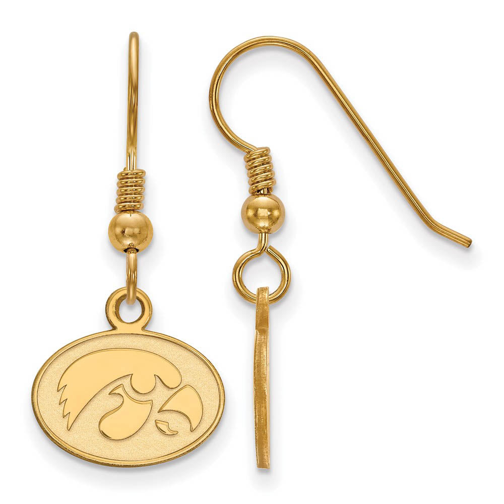14k Gold Plated Silver Univ. of Iowa XS Dangle Earrings, Item E15446 by The Black Bow Jewelry Co.