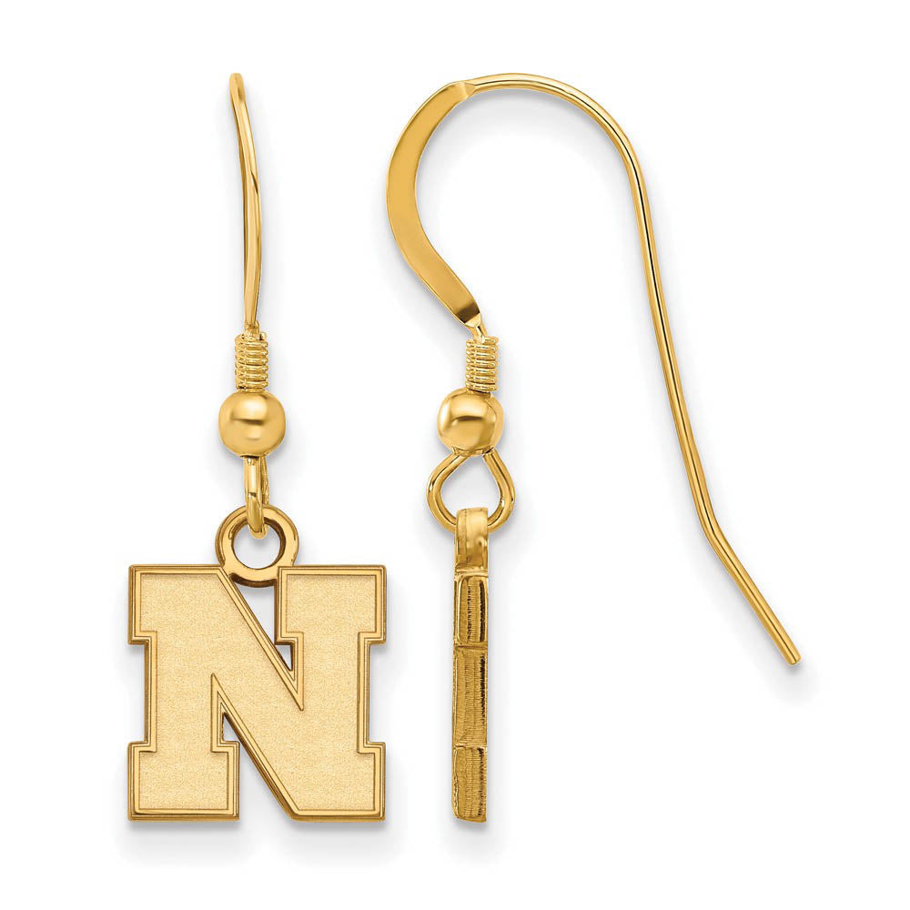 14k Gold Plated Silver University of Nebraska XS Tiny Earrings Dangle, Item E15459 by The Black Bow Jewelry Co.