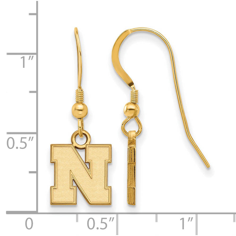 Alternate view of the 14k Gold Plated Silver University of Nebraska XS Tiny Earrings Dangle by The Black Bow Jewelry Co.