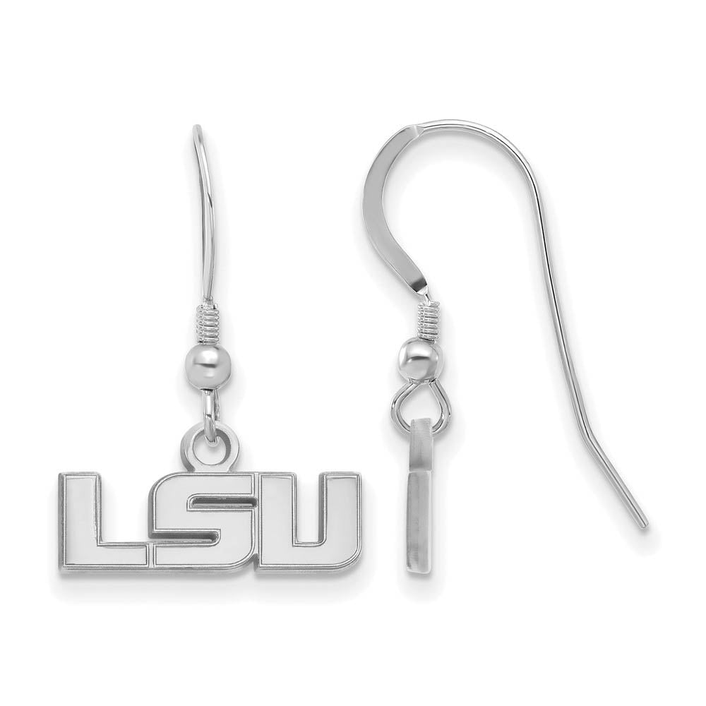 Sterling Silver Louisiana State U. XS (Tiny) Dangle Wire Earrings, Item E15471 by The Black Bow Jewelry Co.