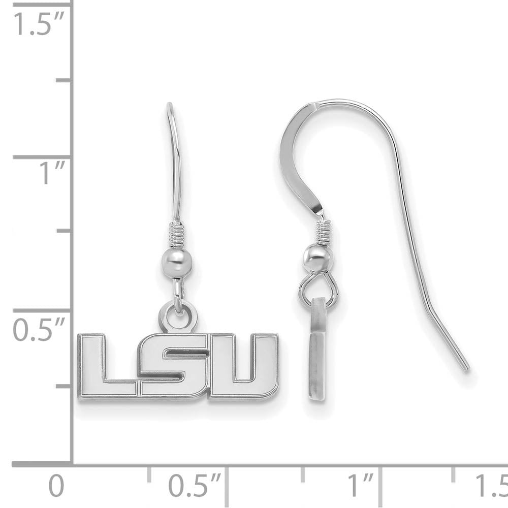 Alternate view of the Sterling Silver Louisiana State U. XS (Tiny) Dangle Wire Earrings by The Black Bow Jewelry Co.