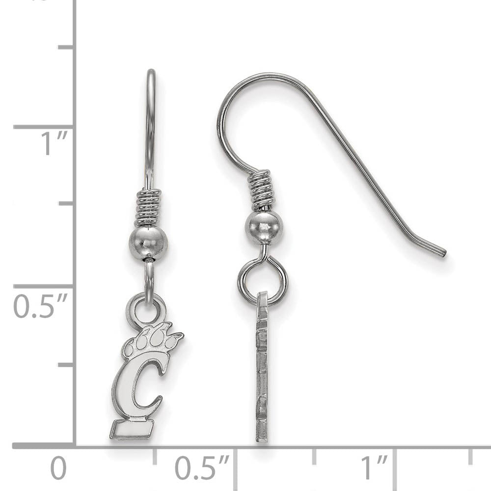 Alternate view of the Sterling Silver University of Cincinnati XS (Tiny) Dangle Earrings by The Black Bow Jewelry Co.