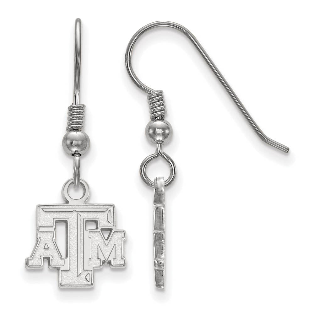 Sterling Silver Texas A&M University XS (Tiny) Dangle Wire Earrings, Item E15519 by The Black Bow Jewelry Co.
