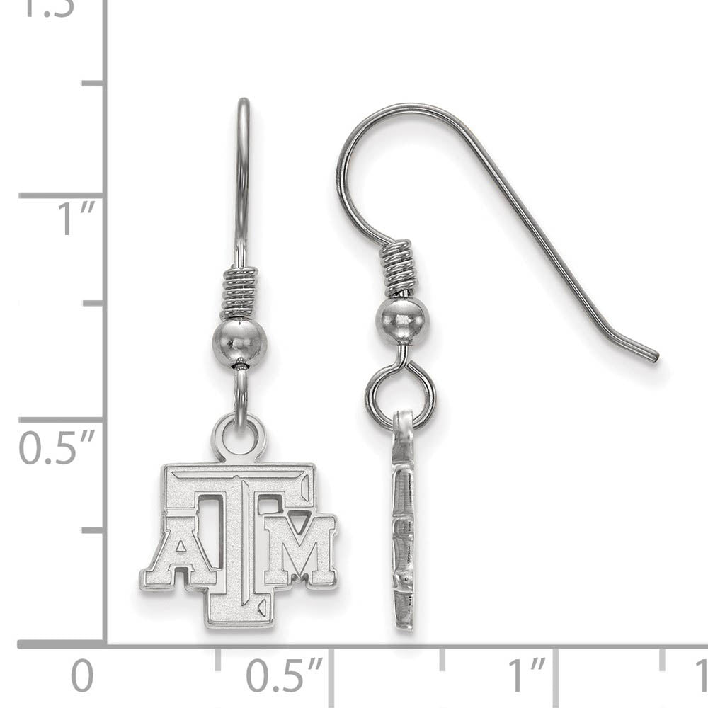 Alternate view of the Sterling Silver Texas A&M University XS (Tiny) Dangle Wire Earrings by The Black Bow Jewelry Co.