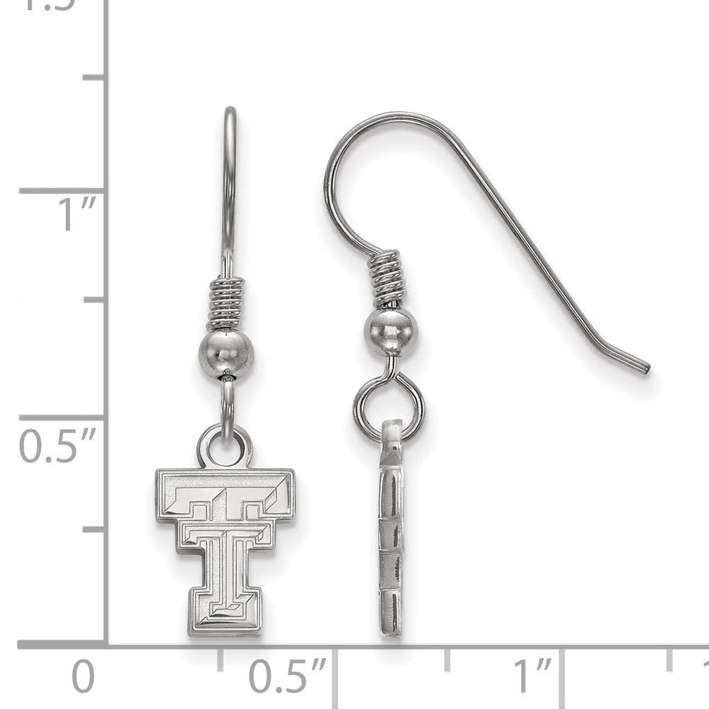 Alternate view of the Sterling Silver Texas Tech University XS (Tiny) Dangle Wire Earrings by The Black Bow Jewelry Co.